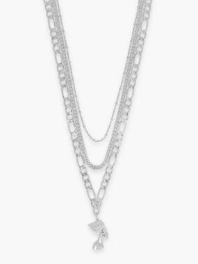 Silver Multistrand Layered Nefertit Pendant Necklace | New
